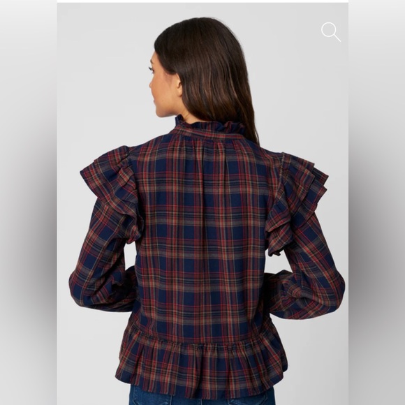 🔥NWT 🔥 Blank NYC Ruffle Detail Plaid Blouse Size S - Picture 2 of 6